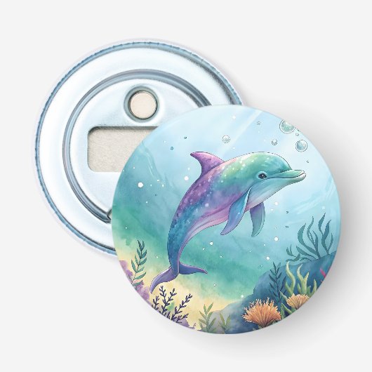 Watercolor geschilderde dolfijn button flesopener (Voorkant)