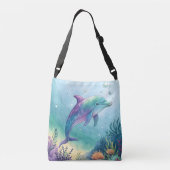 Watercolor geschilderde dolfijn crossbody tas (Achterkant)