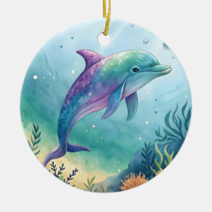 Watercolor geschilderde dolfijn keramisch ornament