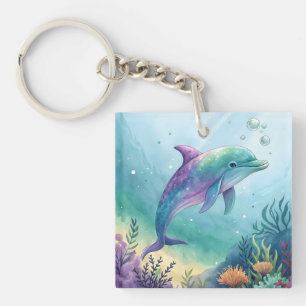 Watercolor geschilderde dolfijn sleutelhanger