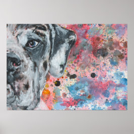 Watercolor geschilderde Great Dane gezicht Poster