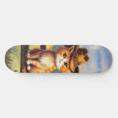 Watercolor geschilderde kat vader persoonlijk skateboard (Horizontaal)