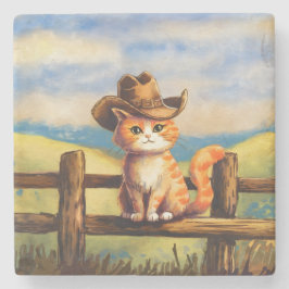 Watercolor geschilderde kat vader stenen onderzetter