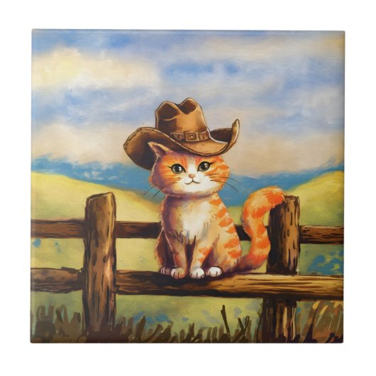 Watercolor geschilderde kat vader tegeltje (Voorkant)