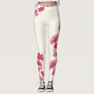 Watercolor geschilderde roze Zinnia bloemen Leggings