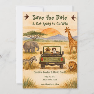 Watercolor geschilderde safari ga wild save the da date
