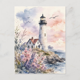Watercolor geschilderde vuurtoren briefkaart