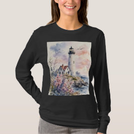 Watercolor geschilderde vuurtoren t-shirt