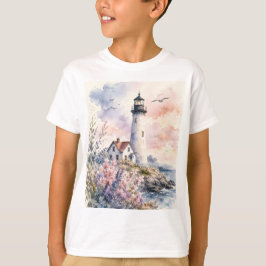 Watercolor geschilderde vuurtoren t-shirt