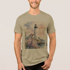 Watercolor geschilderde vuurtoren Tri-Blend shirt