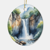 Watercolor geschilderde waterval keramisch ornament (Links)