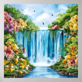 Watercolor geschilderde waterval poster