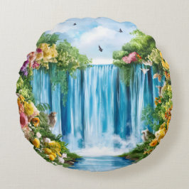 Watercolor geschilderde waterval rond kussen