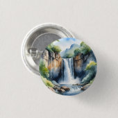 Watercolor geschilderde waterval ronde button 3,2 cm (Voorkant /achterkant)