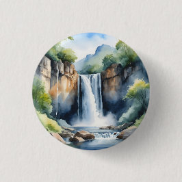 Watercolor geschilderde waterval ronde button 3,2 cm
