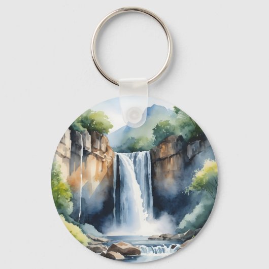 Watercolor geschilderde waterval sleutelhanger (Voorkant)