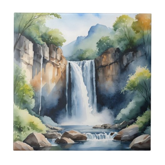 Watercolor geschilderde waterval tegeltje (Voorkant)