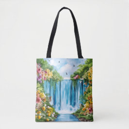 Watercolor geschilderde waterval tote bag