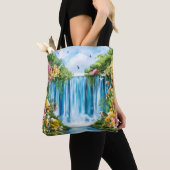 Watercolor geschilderde waterval tote bag (Dichtbij)