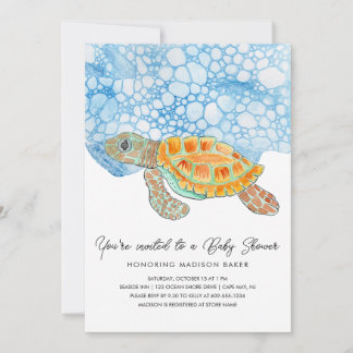 Watercolor geschilderde zeeschildpad babyborrel kaart