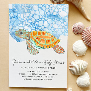 Watercolor geschilderde zeeschildpad babyborrel kaart