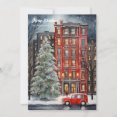 Watercolor gezellige kerstelijke kerststad boom feestdagenkaart (Voorkant)