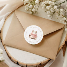 Watercolor Gezellige Roze Kat Kerst Retouradres