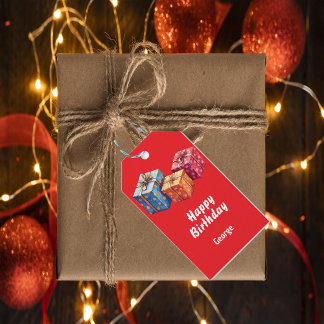 Watercolor Gift Boxes Birthday Tag Design Cadeaulabel