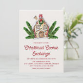 Watercolor Gingerbread House Cookie Exchange Party Kaart (Staand voorkant)