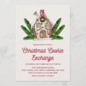 Watercolor Gingerbread House Cookie Exchange Party Kaart (Voorkant)