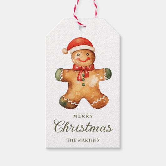 Watercolor Gingerbread Man Christmas  Cadeaulabel (Voorkant)