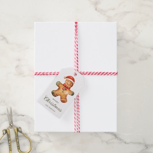 Watercolor Gingerbread Man Christmas  Cadeaulabel (Met Touw)