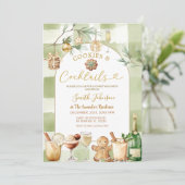 Watercolor Gingham Cocktail en Koekjes Winter Kaart (Staand voorkant)