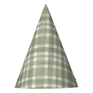 Watercolor Gingham Groene Geruite Verjaardagsfeest Feesthoedjes