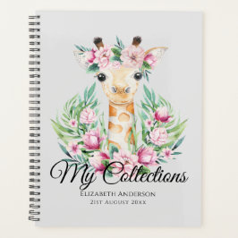 Watercolor GIRAFFE Boho Roze Bloemen Meisjes Naam Planner