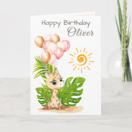 Watercolor Giraffe Kinderverjaardagskaart met Naam Kaart