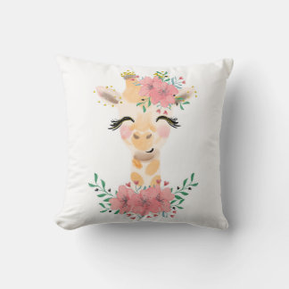 Watercolor Giraffe met Bloemen Kussen