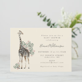 Watercolor Giraffe Safari Neutrale Baby Shower Kaart