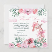 Watercolor Giraffe Tuin Meisje Verjaardag Bedankkaart (Voorkant)