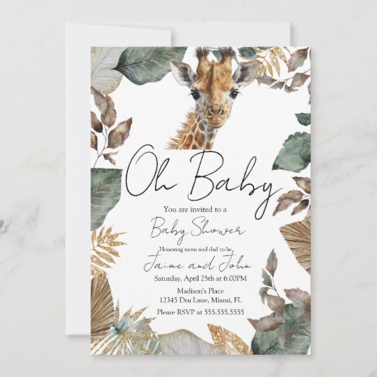 Watercolor Giraffe Wild Baby Shower Kaart (Voorkant)