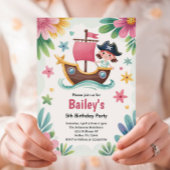 Watercolor Girls Pirate Birthday Party Kaart