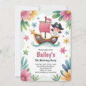 Watercolor Girls Pirate Birthday Party Kaart (Voorkant)
