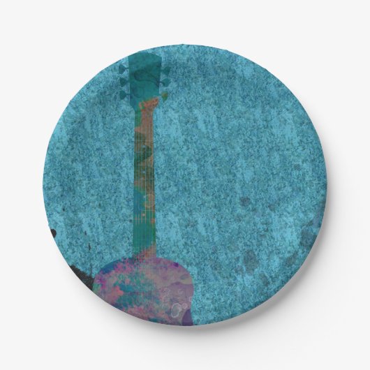 Watercolor Gitaar Blauwe Muziek Verjaardagsfeestje Papieren Bordje (Voorkant)