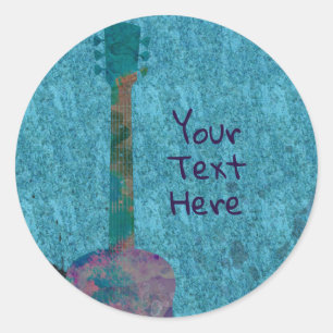 Watercolor Gitaar Blauwe Muziek Verjaardagsfeestje Ronde Sticker