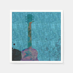 Watercolor Gitaar Blauwe Muzikale Verjaardagsfeest Servetten