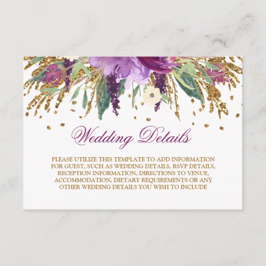 Watercolor Glanzende Amethyst Trouwdetails Informatiekaartje (Voorkant)