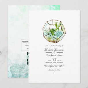 Watercolor Glas Terrarium Succulenten Trouw Uitnod Kaart