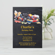 Watercolor Go Kart Jongen Verjaardagsfeestje