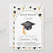 Watercolor Gold Balloon Graduation Invite Kaart (Voorkant)
