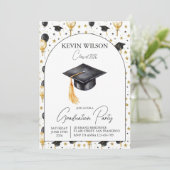 Watercolor Gold Balloon Graduation Invite Kaart (Staand voorkant)
